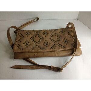 Lucky Brand Light Brown Leather Metal Studs Wristlet Clutch Bag Wallet Purse